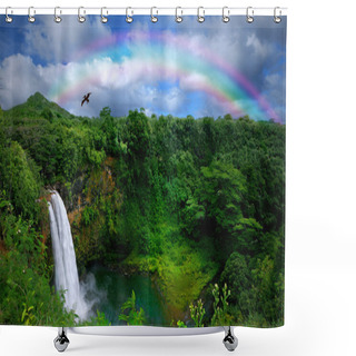 Personality  Top View Of A Beautiful Waterfall In Haw Shower Curtains