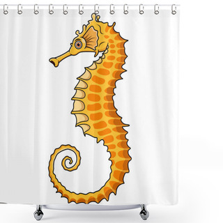 Personality  Cartoon Seahorse Isolated On White Background Shower Curtains