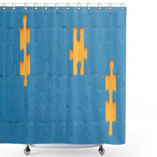 Personality  Panoramic Shot Of Blue Jigsaw Puzzle With Yellow Gaps Shower Curtains