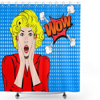 Personality  Wow. Wow Face. Wow Expression. Surprised Woman With Open Mouth Vector. Pop Art Wonder Woman. Wow Emotion. Wow Comic Woman. Surprised Pop Art Girl. Shock. Shock Woman. Surprised Face. Wonder Face. Shower Curtains