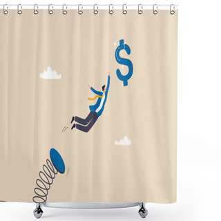 Personality  Pay Raise, Opportunity For More Salary, Income Or Investing Profit, Wages, Chasing For Earning, Challenge Or Risk, Motivation Concept, Confidence Businessman Jumping To Catch Dollar Sign Money. Shower Curtains