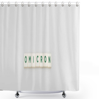 Personality  Top View Of White Cubes With Omicron Lettering On Grey Background, Banner Shower Curtains