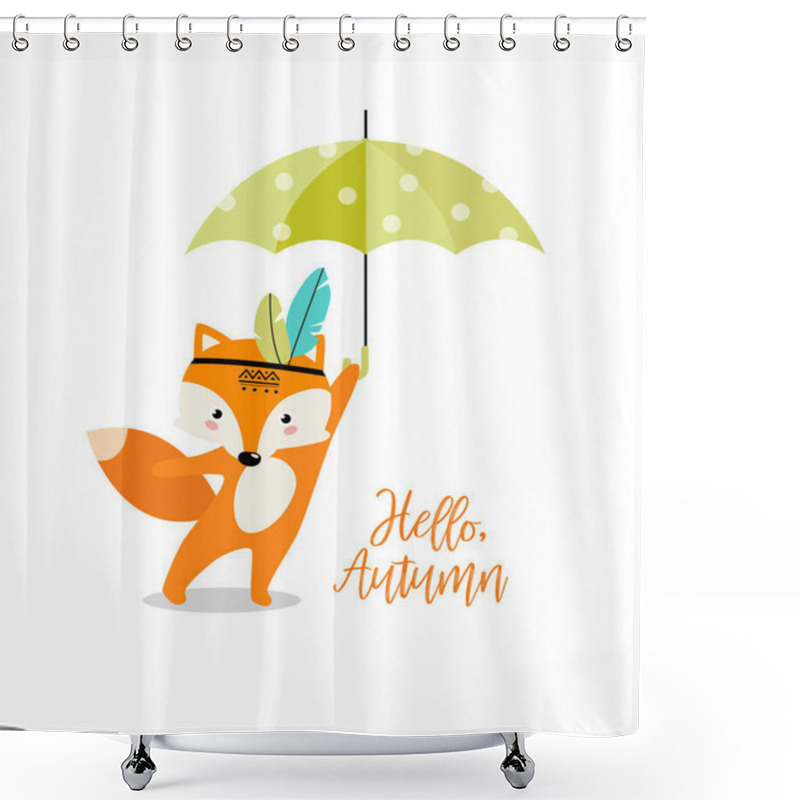 Personality  Print. Vector Cartoon Chanterelle With Umbrella. Hello, Autumn Shower Curtains