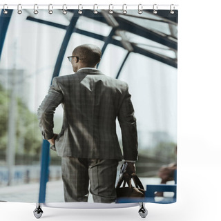 Personality  African American Businessman Wearing Suit Walking On Train Station Shower Curtains