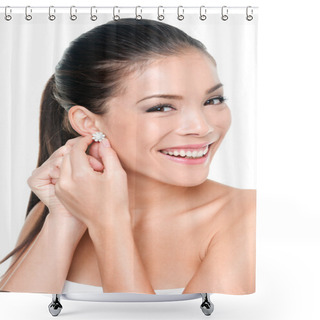 Personality  Woman Putting On Diamond Earrings Shower Curtains