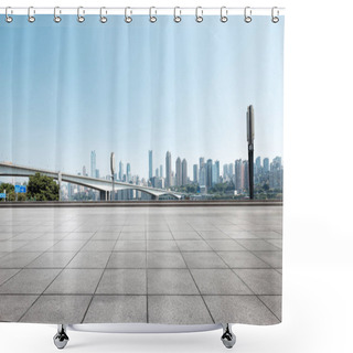 Personality  Emtpy Marble Floor With Cityscape Of Chongqing  Shower Curtains