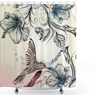 Personality  Vector Back Or Pattern With Birds And Flowers Shower Curtains