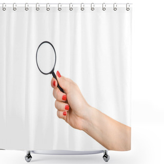 Personality  Woman's Hand Holding A Magnifying Glass Shower Curtains