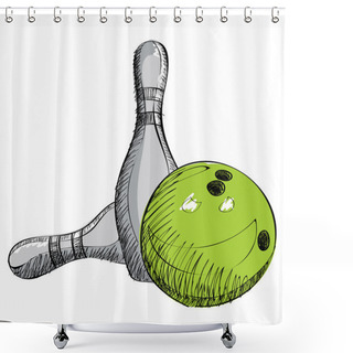 Personality  Bowling Set Hand Drawn Sketch Vector Illustration Shower Curtains