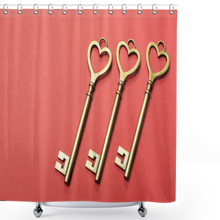 Personality  Three 3 Gold Keys On Red Background. Shower Curtains