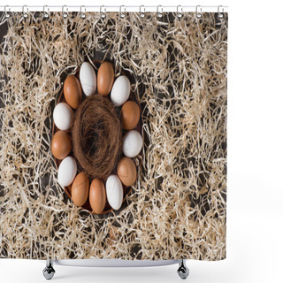 Personality  Chicken Eggs And Nest Shower Curtains