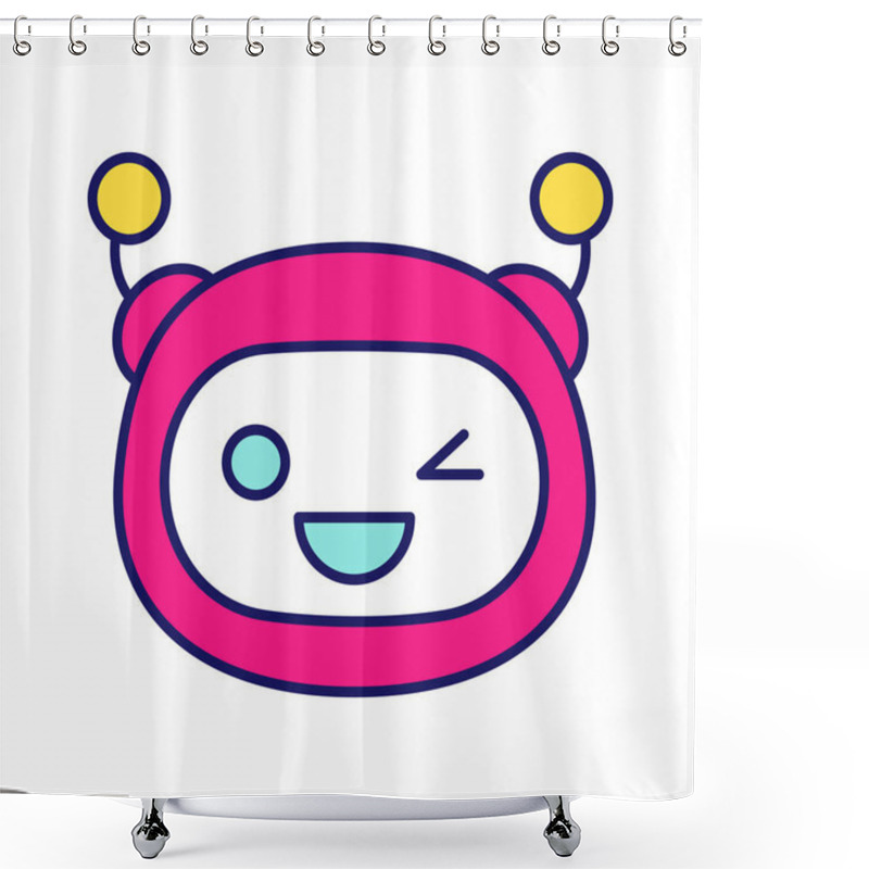 Personality  Winking Robot Emoji Color Icon.  Shower Curtains