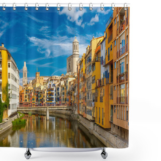 Personality  Colorful Houses In Girona, Catalonia, Spain Shower Curtains