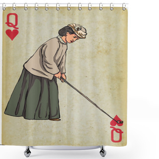 Personality  Playing Card, Queen - Vintage Golfer, An Woman. Freehand Drawing Shower Curtains