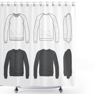 Personality  Front, Back And Side Views Of Blank Raglan Long Sleeve Sweatshir Shower Curtains
