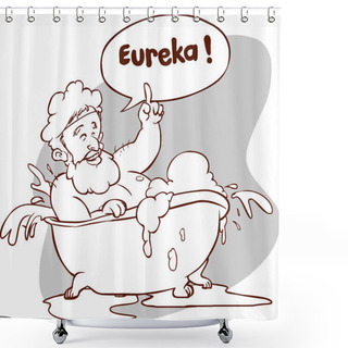 Personality  Vector Illustration Of A Archimedes In Bath. Thumbs Up Eureka. Ancient Greek Mathematician, Physicist. Shower Curtains