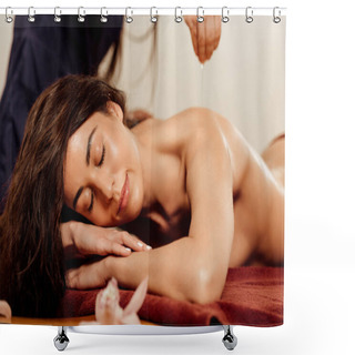 Personality  Cropped View Of Masseur Doing Ayurvedic Massage In Spa Center Shower Curtains