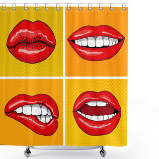 Personality  Lips Set In Retro Pop Art Style Shower Curtains