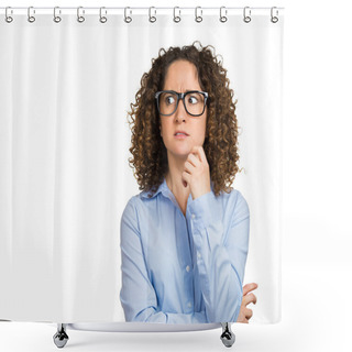 Personality  Nervous Woman With Glasses Biting Her Fingernails Shower Curtains