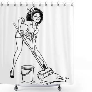 Personality  Funny Vector Cartoon Girl In Pin-up Style Isolated Background Shower Curtains