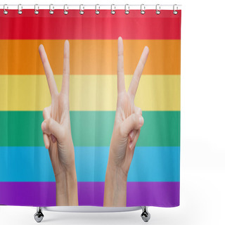 Personality  Hands Showing Peace Sign Over Rainbow Stripes Shower Curtains
