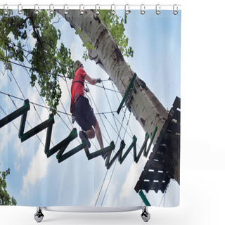 Personality  Man In Adventure Park On  Tree Top  Shower Curtains