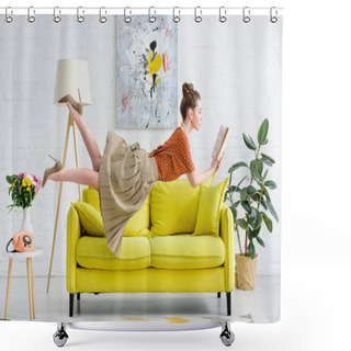 Personality  Elegant Young Woman Levitating In Air While Reading Book Shower Curtains