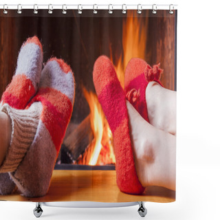 Personality  Love Couple At Fireplace At Home Shower Curtains