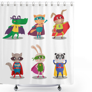 Personality  Superhero Animal Kids. Cartoon Vector Illustration Shower Curtains