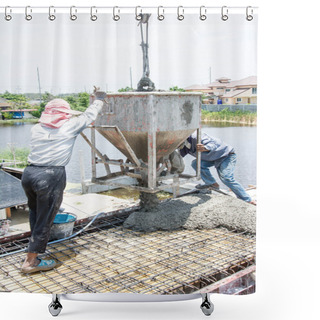 Personality  Worker Pouring Concrete Works At Construction Site  Shower Curtains
