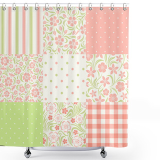 Personality  Set Of Seamless Floral And Geometric Patterns. Vector Illustration. Shower Curtains