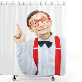 Personality  Funny Guy Pointing Up Shower Curtains