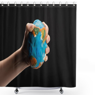 Personality  Partial View Of Woman Compressing Plasticine Globe In Hand Isolated On Black, Global Warming Concept Shower Curtains