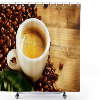 Personality  Coffee Espresso. Cup Of Coffee With Beans And Green Leaf Shower Curtains