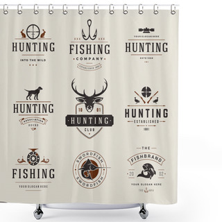 Personality  Set Of Hunting And Fishing Labels, Badges, Logos Vector Design Elements Vintage Style Shower Curtains