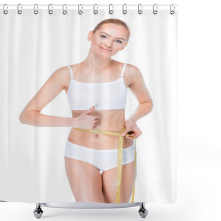 Personality  Woman With Measuring Tape Shower Curtains