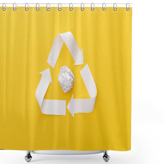 Personality  Top View Of White Triangle With Crumpled Paper On Yellow Background Shower Curtains