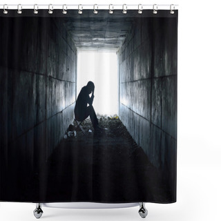 Personality  Depressed Man Sitting In The Tunnel Shower Curtains