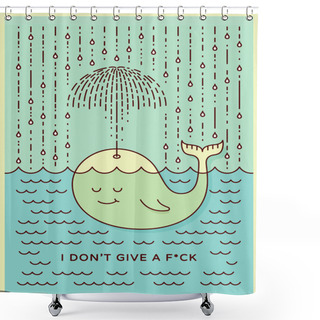 Personality  Postcard With Cute Careless Whale Baby Swimming In The Sea Under Rain Making Umbrella Out Of His Fountain. Flat Style Design Concept In Pastel Colors. Vector Illustration. Shower Curtains