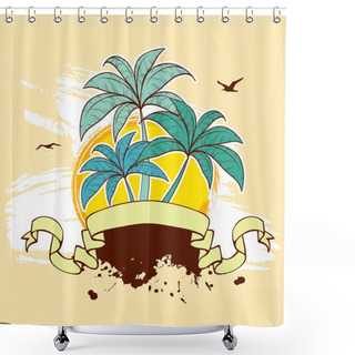 Personality  Vector Illustration Of Tropic Back With Palms Shower Curtains