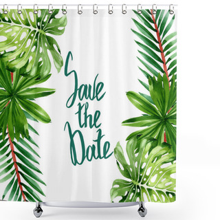 Personality  Palm Beach Tree Leaves Jungle Botanical. Watercolor Background Illustration Set. Frame Border Ornament Square. Shower Curtains