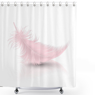 Personality  Vector 3d Realistic Falling Pink Flamingo Fluffy Twirled Feather With Reflection Closeup Isolated On White Background. Design Template, Clipart Of Angel Or Detailed Bird Quill Shower Curtains