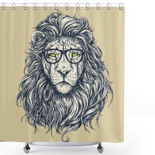 Personality  Hipster Lion Vector Illustration. Glasses Separated. Shower Curtains