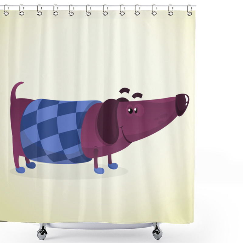 Personality  Cartoon Vector Illustration of Cute Purebred Dachshund Dog in sweater. Isolated on white background shower curtains