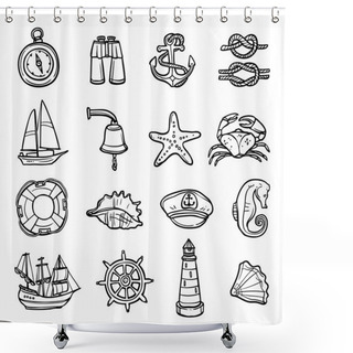 Personality  Nautical Black White Icons Set Shower Curtains