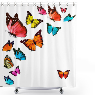 Personality  Background With Colorful Butterflies. Vector. Shower Curtains