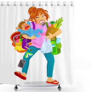 Personality  Overloaded Young Mother Shower Curtains