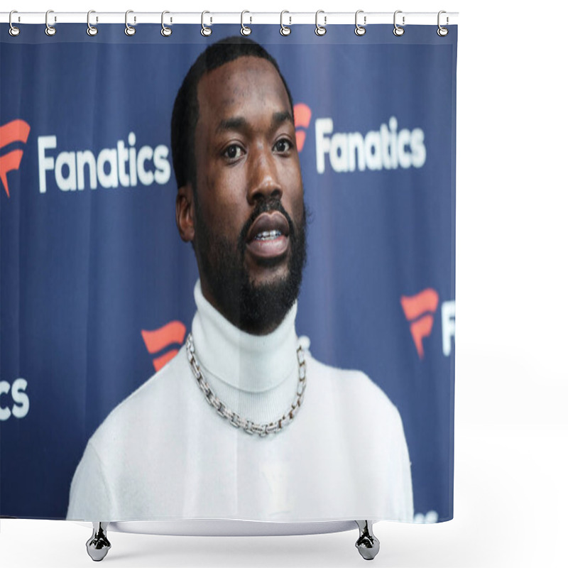 Personality  American rapper Meek Mill (Robert Rihmeek Williams) arrives at Michael Rubin's Fanatics Super Bowl Party 2022 held at 3Labs on February 12, 2022 in Culver City, Los Angeles, California, United States shower curtains