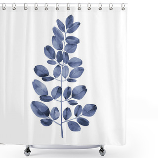 Personality  Navy Blue Watercolour Branch. Abstract Moringa Tree Leaves. Botanical Illustration Isolated On White Background. Shower Curtains