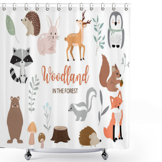 Personality  Cute Woodland Object Collection With Bear,rabbit,fox,skunk,mushr Shower Curtains
